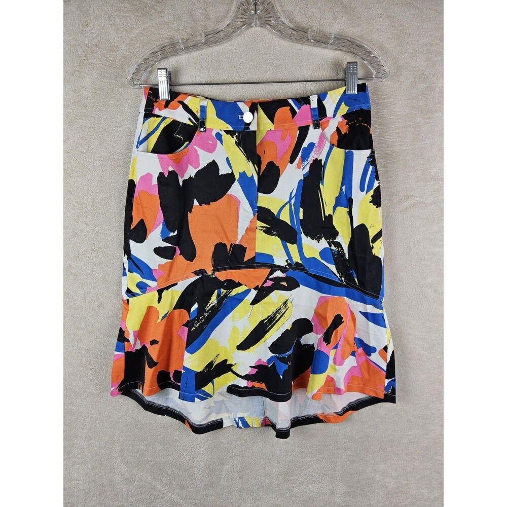 Etcetera Women's Colorful 80's Print Ruffle Button Skirt Size 2